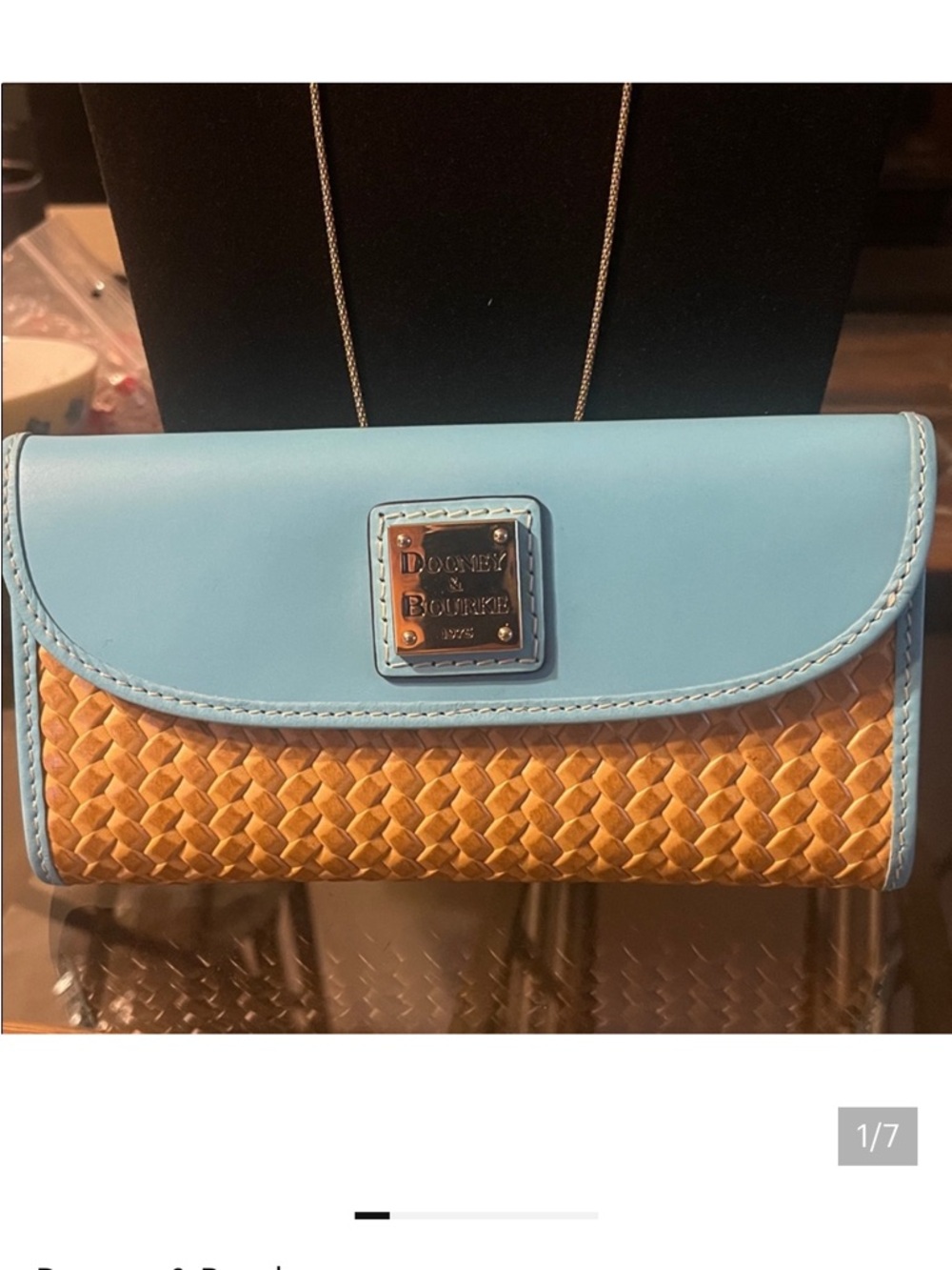 Dooney & Bourke Light Blue and Tan Woven Clutch